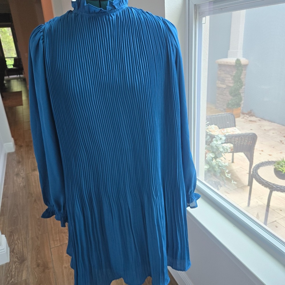 & Merci Womens Pleated Mini Babydoll Dress Blue Size Small Lined